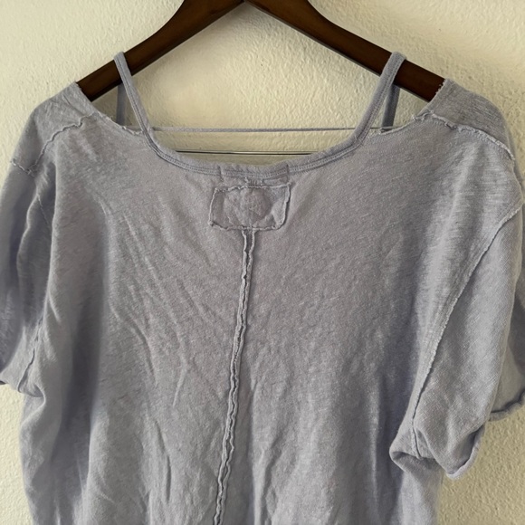 Free People Oversized Over U Tee NEW Medium Blue Moon Linen Blend Grunge Cropped - Picture 7 of 12